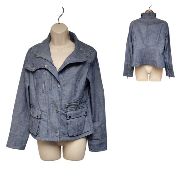 WHITE HOUSE BLACK MARKET Long Sleeve Blue Denim Moto Jacket Size 10 - Picture 1 of 11